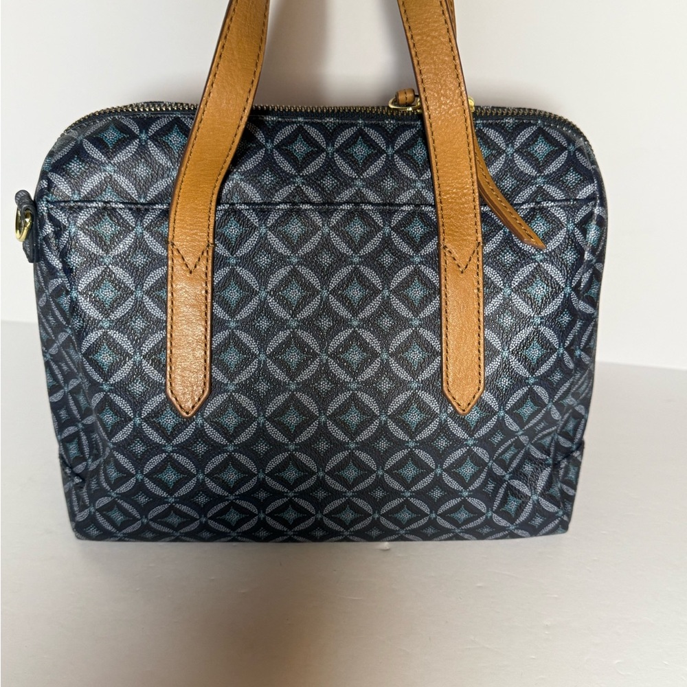 Fossil Blue & Brown Sydney Satchel NO  Crossbody Shoulder Strap READ DESCRIPTION